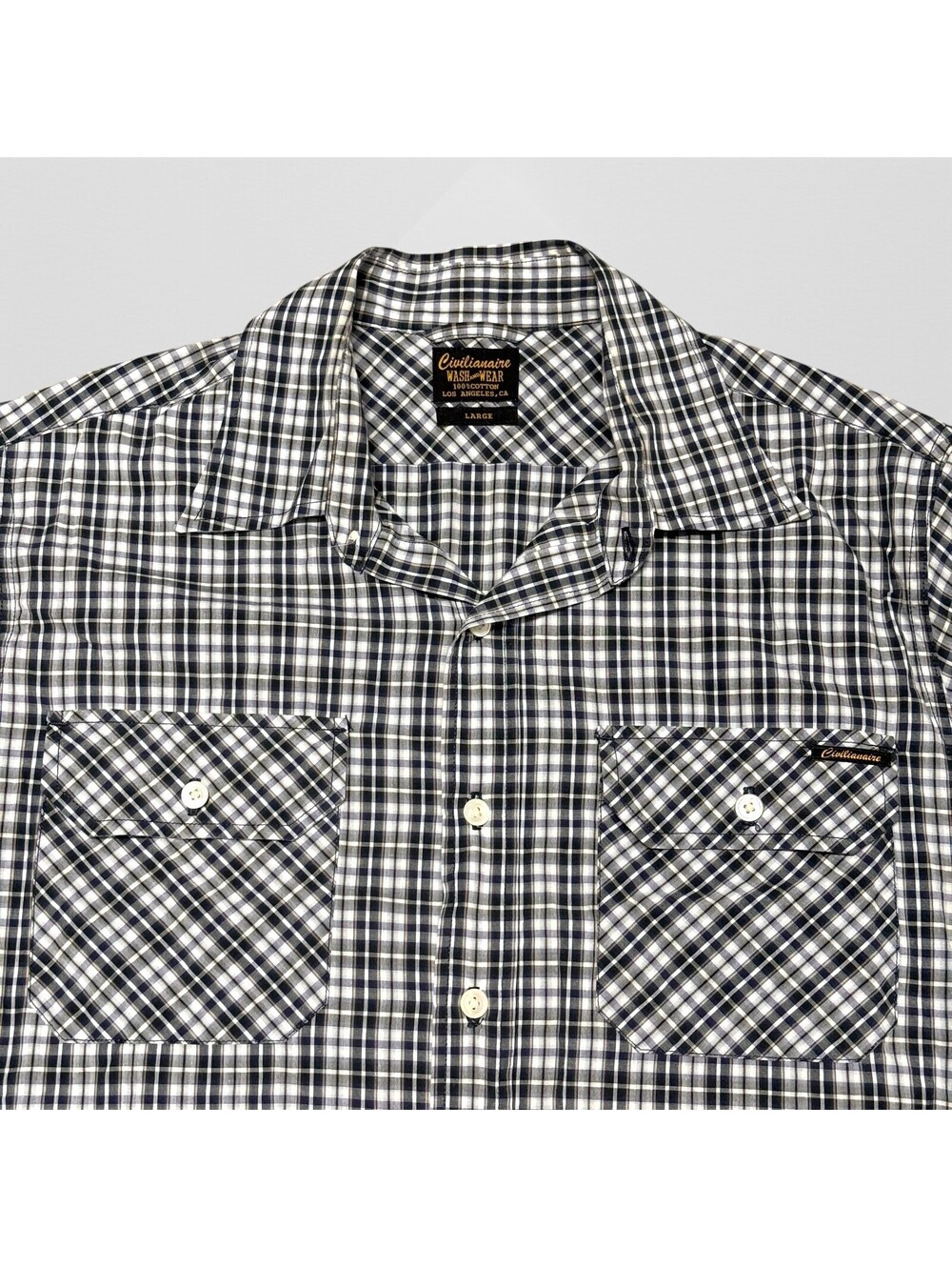 Men's Civilianaire Sport 2 Pocket Gray Plaid ButtonUp Long Sleeve Shirt L